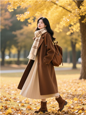 秋天氛围感美女大衣穿搭写真图片